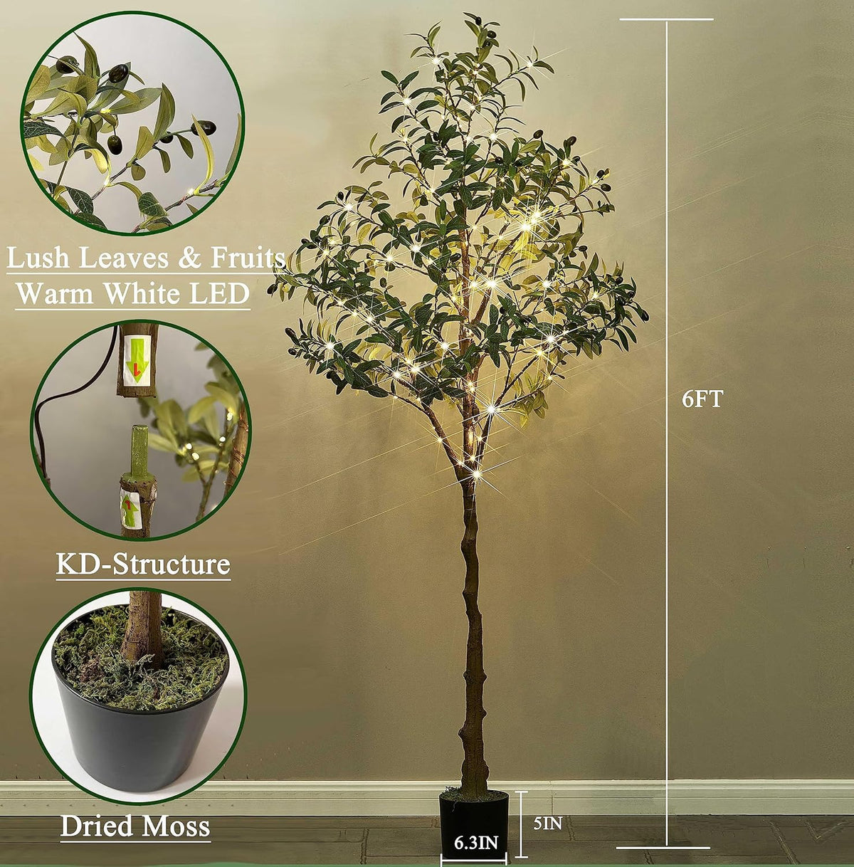 Lighted Magnolia Tree 6FT 280 LED Fairy Lights, Faux Plant Tree with Lights for Home Holiday Spring Decoration