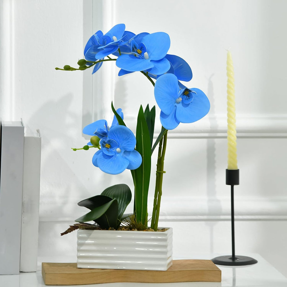 Artificial Real Touch Orchid Flowers with White Ceramic Vase, Orange