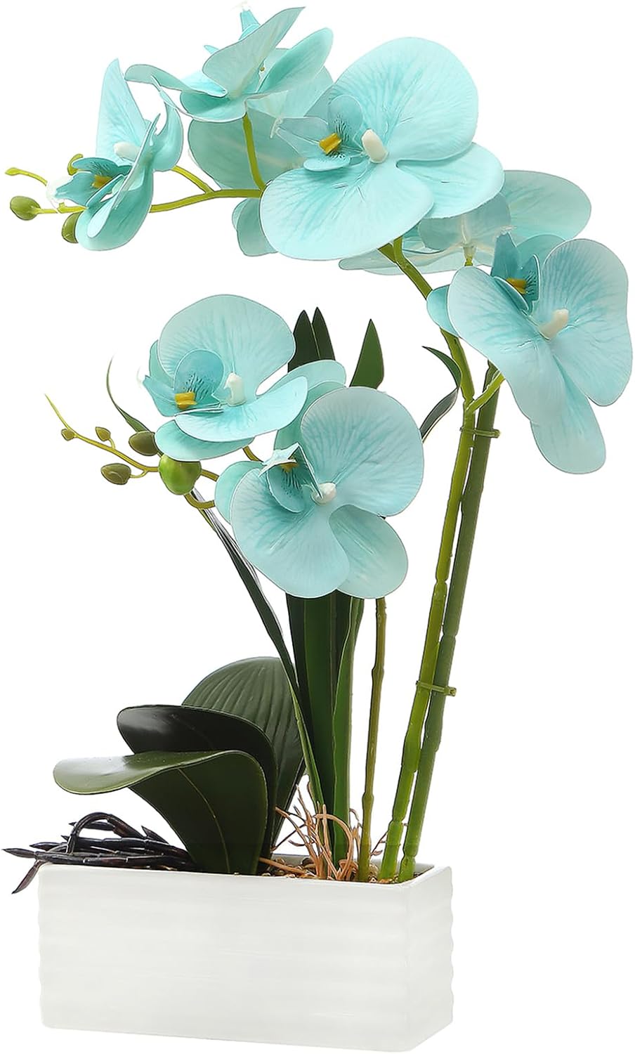 Artificial Real Touch Orchid Flowers with White Ceramic Vase, Orange