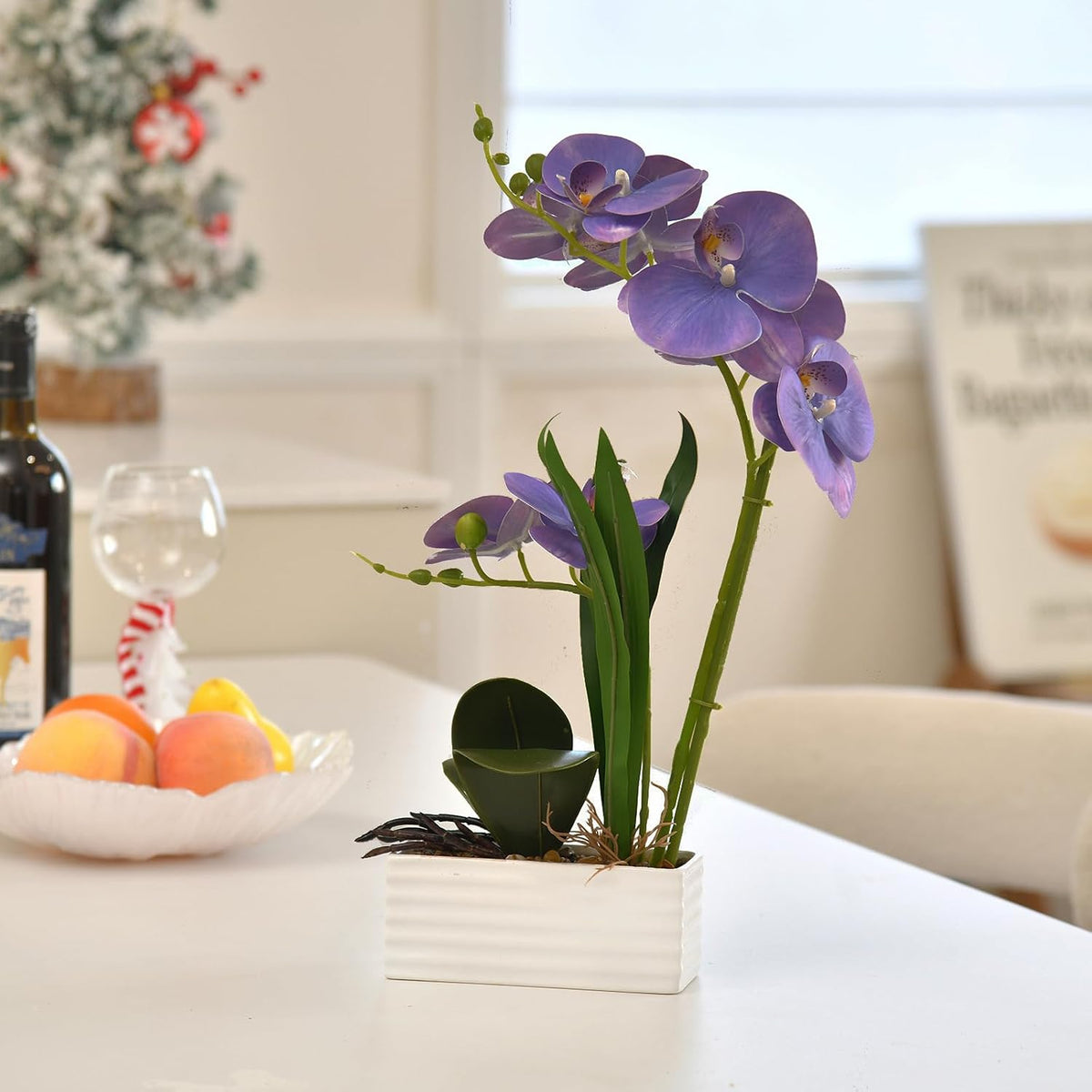 Artificial Real Touch Orchid Flowers with White Ceramic Vase, Orange