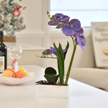 Artificial Real Touch Orchid Flowers with White Ceramic Vase, Orange