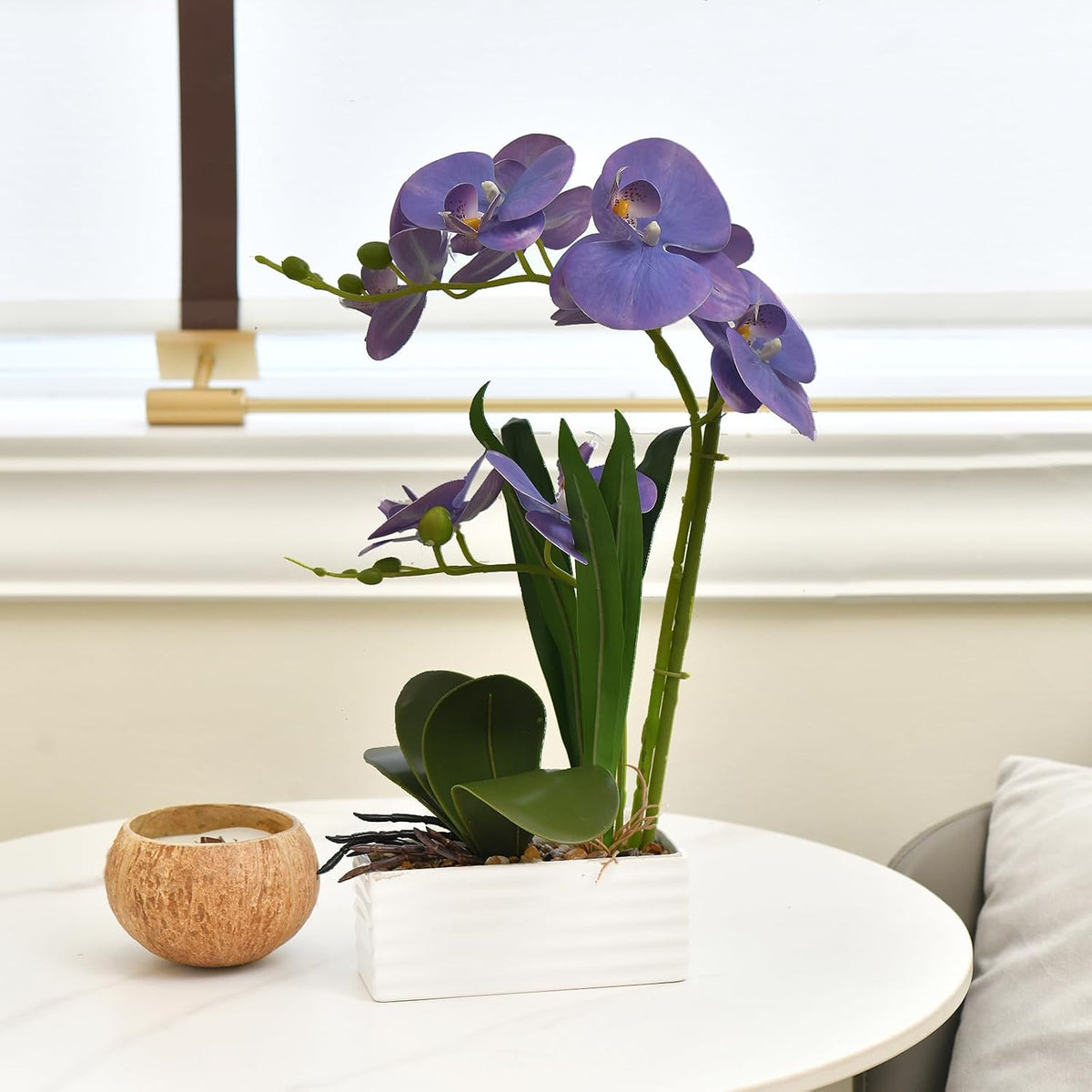 Artificial Real Touch Orchid Flowers with White Ceramic Vase, Orange