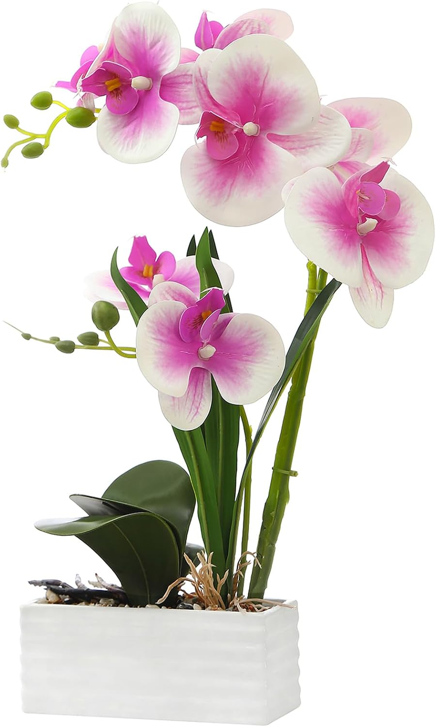 Artificial Real Touch Orchid Flowers with White Ceramic Vase, Orange
