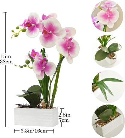 Artificial Real Touch Orchid Flowers with White Ceramic Vase, Orange
