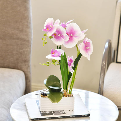 Artificial Real Touch Orchid Flowers with White Ceramic Vase, Orange