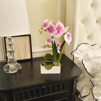 Artificial Real Touch Orchid Flowers with White Ceramic Vase, Orange