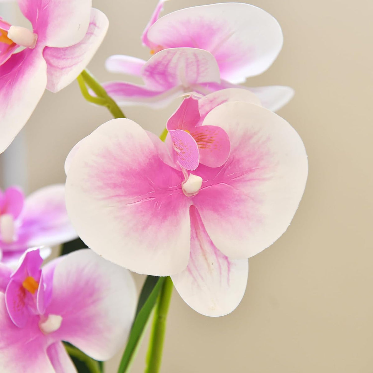Artificial Real Touch Orchid Flowers with White Ceramic Vase, Orange