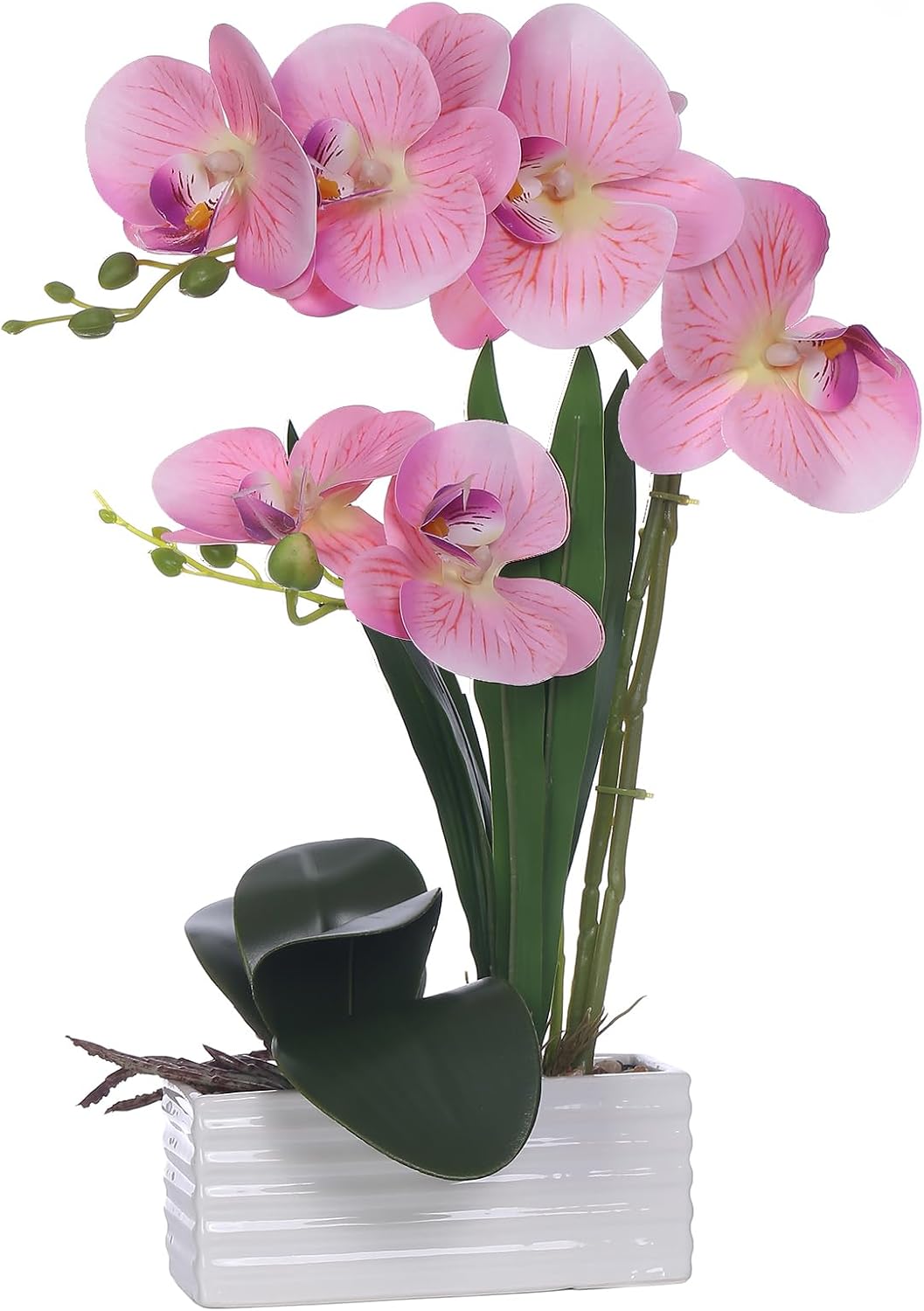 Artificial Real Touch Orchid Flowers with White Ceramic Vase, Orange