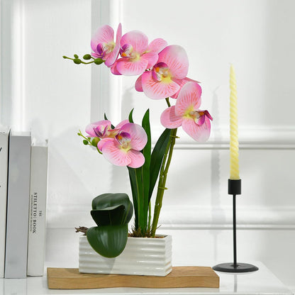Artificial Real Touch Orchid Flowers with White Ceramic Vase, Orange