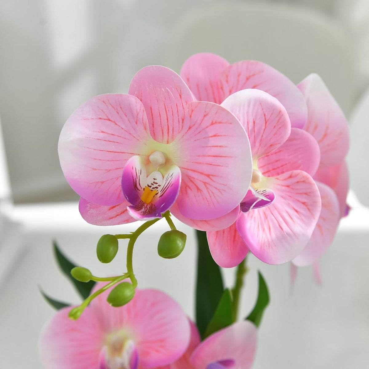Artificial Real Touch Orchid Flowers with White Ceramic Vase, Orange