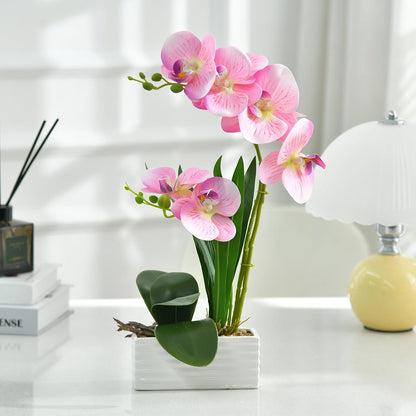 Artificial Real Touch Orchid Flowers with White Ceramic Vase, Orange