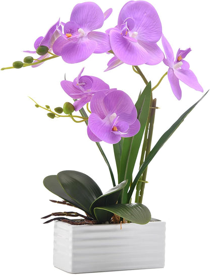 Artificial Real Touch Orchid Flowers with White Ceramic Vase, Orange