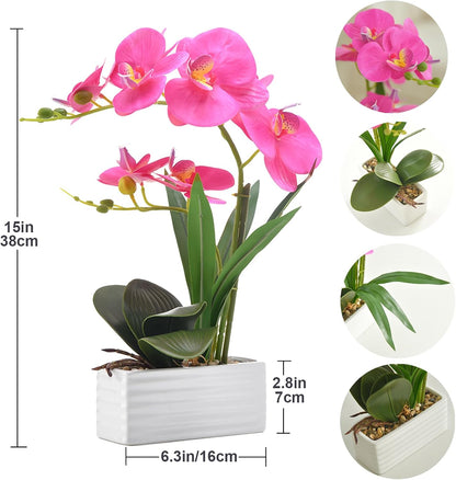 Artificial Real Touch Orchid Flowers with White Ceramic Vase, Orange