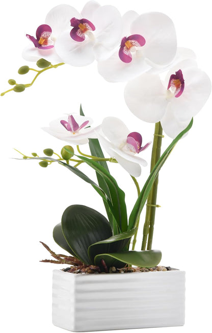 Artificial Real Touch Orchid Flowers with White Ceramic Vase, Orange
