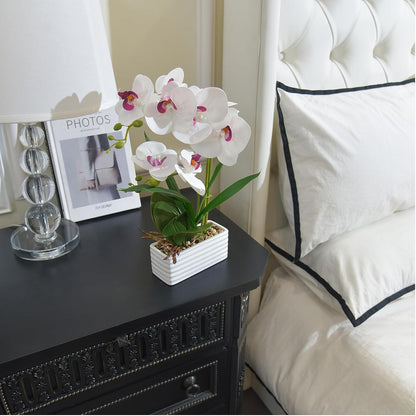 Artificial Real Touch Orchid Flowers with White Ceramic Vase, Orange