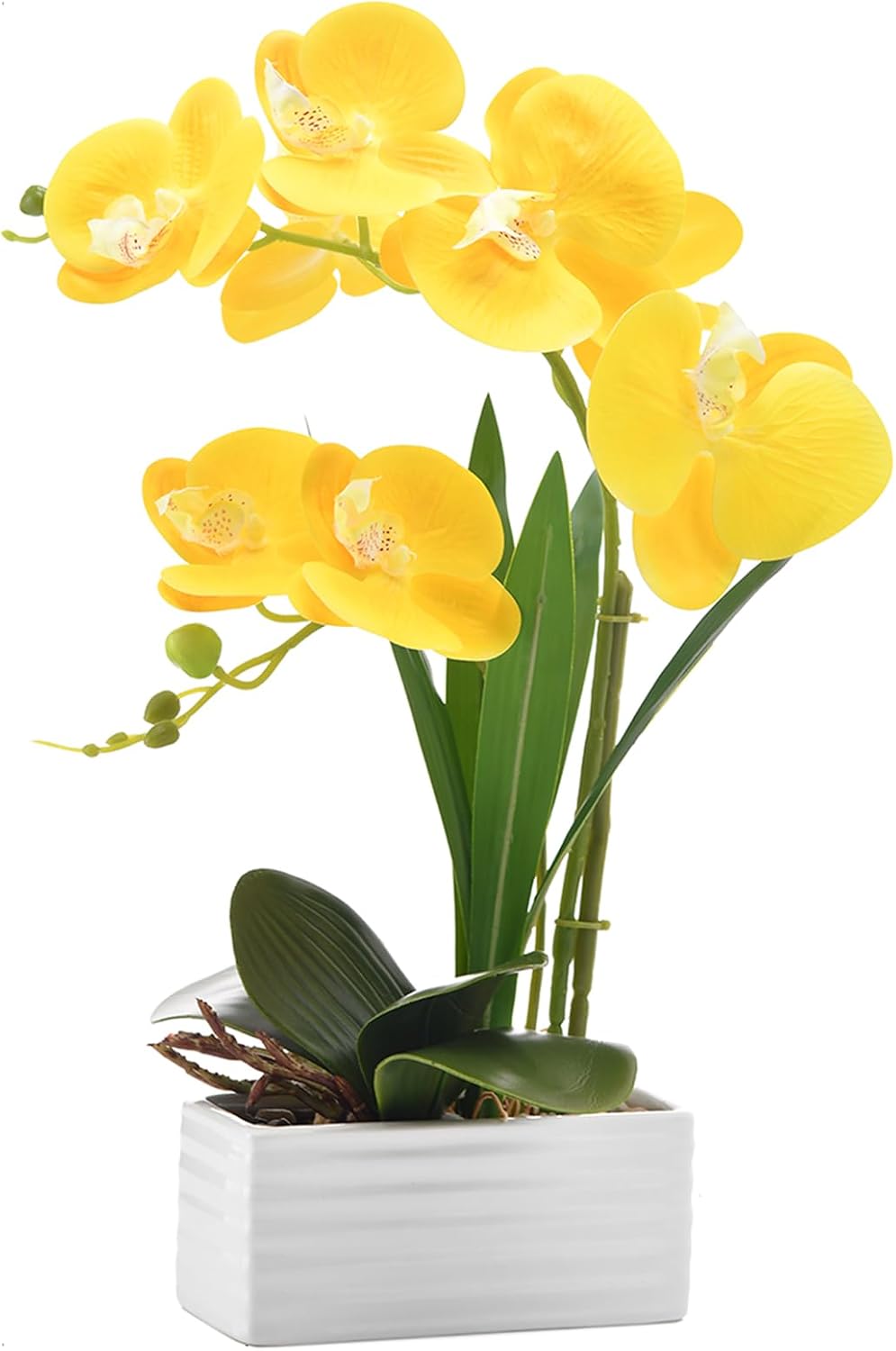 Artificial Real Touch Orchid Flowers with White Ceramic Vase, Orange