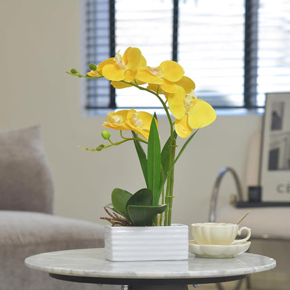 Artificial Real Touch Orchid Flowers with White Ceramic Vase, Orange