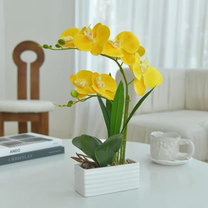 Artificial Real Touch Orchid Flowers with White Ceramic Vase, Orange