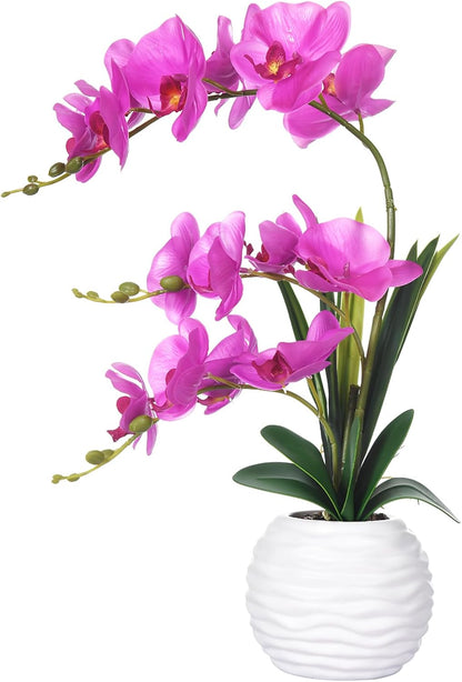 Artificial Real Touch Orchid Flowers with White Ceramic Vase, Orange