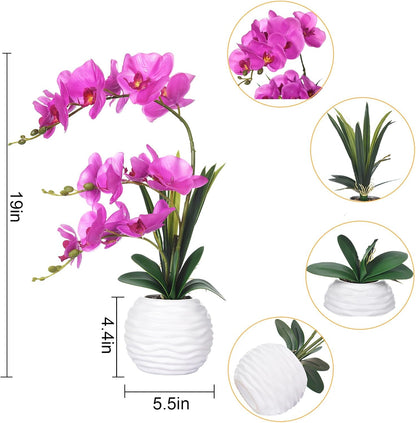 Artificial Real Touch Orchid Flowers with White Ceramic Vase, Orange
