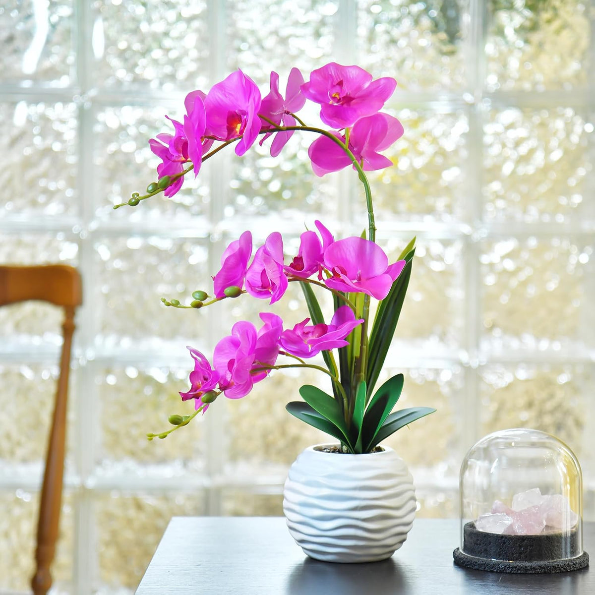 Artificial Real Touch Orchid Flowers with White Ceramic Vase, Orange