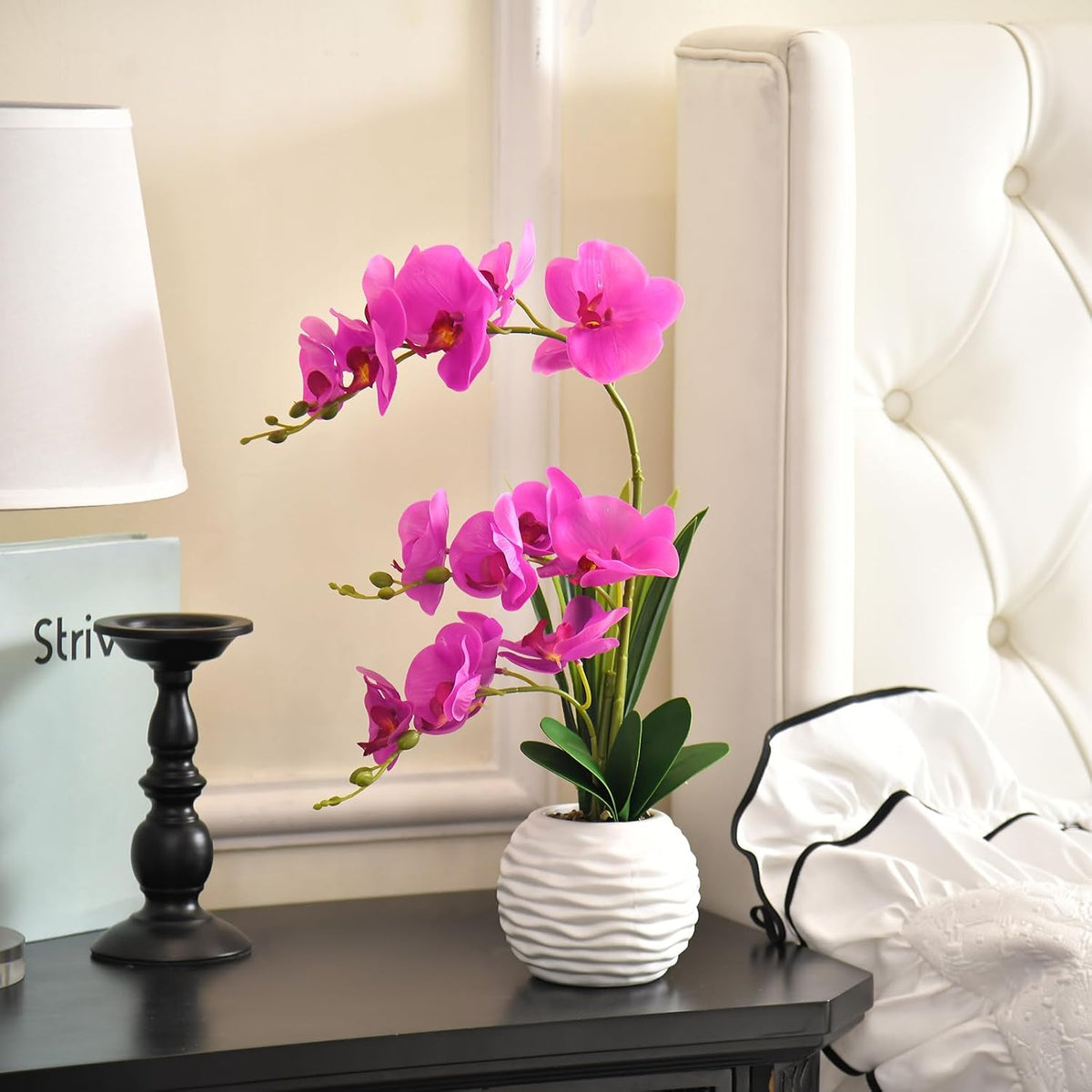 Artificial Real Touch Orchid Flowers with White Ceramic Vase, Orange