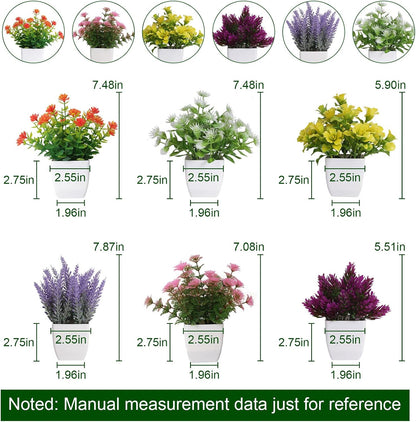 6 Pack Small Fake Plants Mini Artificial Faux Flowers with Pot Mini Potted Plants for House Office Desk Tabletop Decoration