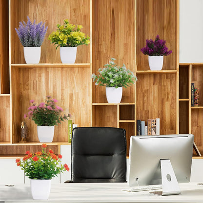 6 Pack Small Fake Plants Mini Artificial Faux Flowers with Pot Mini Potted Plants for House Office Desk Tabletop Decoration