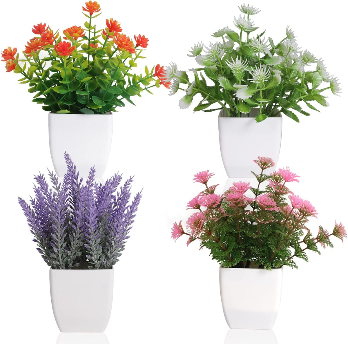 6 Pack Small Fake Plants Mini Artificial Faux Flowers with Pot Mini Potted Plants for House Office Desk Tabletop Decoration