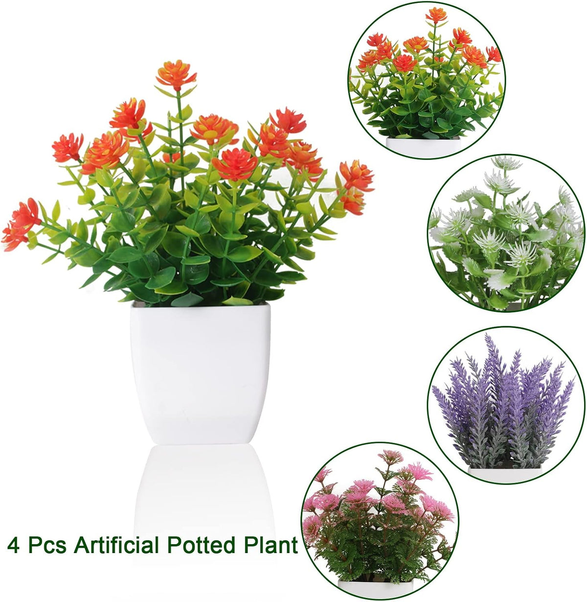 6 Pack Small Fake Plants Mini Artificial Faux Flowers with Pot Mini Potted Plants for House Office Desk Tabletop Decoration