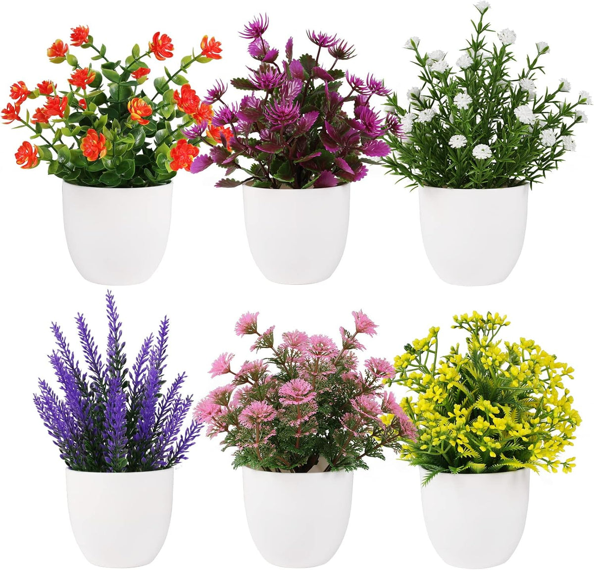 6 Pack Small Fake Plants Mini Artificial Faux Flowers with Pot Mini Potted Plants for House Office Desk Tabletop Decoration