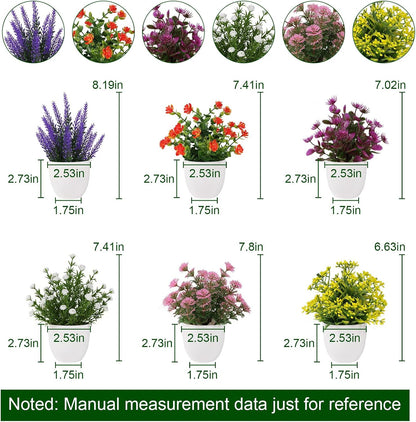 6 Pack Small Fake Plants Mini Artificial Faux Flowers with Pot Mini Potted Plants for House Office Desk Tabletop Decoration