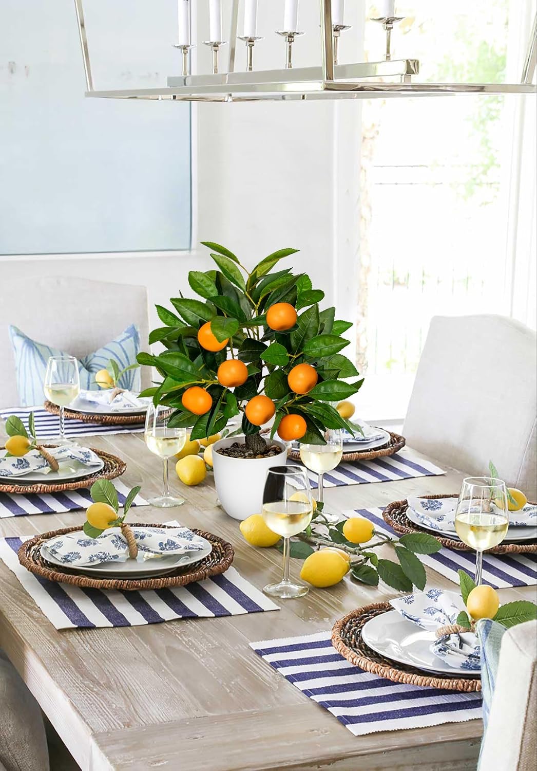 Artificial Potted Plants 16.1 inches Fake Orange Tree Artificial Citrus Fruit Plant with White Pot Faux Plants Indoor for Home,Office, Living Room Table, Desk