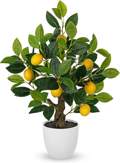 Artificial Potted Plants 16.1 inches Fake Orange Tree Artificial Citrus Fruit Plant with White Pot Faux Plants Indoor for Home,Office, Living Room Table, Desk