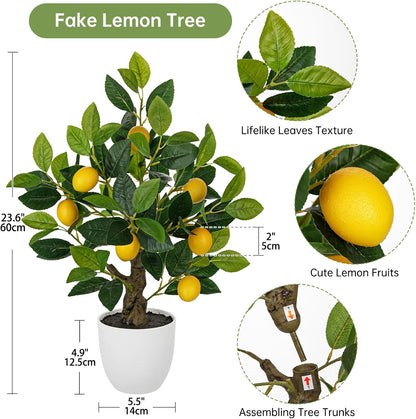 Artificial Potted Plants 16.1 inches Fake Orange Tree Artificial Citrus Fruit Plant with White Pot Faux Plants Indoor for Home,Office, Living Room Table, Desk