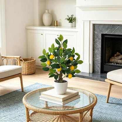 Artificial Potted Plants 16.1 inches Fake Orange Tree Artificial Citrus Fruit Plant with White Pot Faux Plants Indoor for Home,Office, Living Room Table, Desk