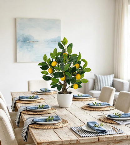 Artificial Potted Plants 16.1 inches Fake Orange Tree Artificial Citrus Fruit Plant with White Pot Faux Plants Indoor for Home,Office, Living Room Table, Desk