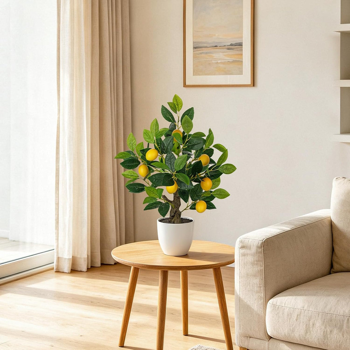 Artificial Potted Plants 16.1 inches Fake Orange Tree Artificial Citrus Fruit Plant with White Pot Faux Plants Indoor for Home,Office, Living Room Table, Desk
