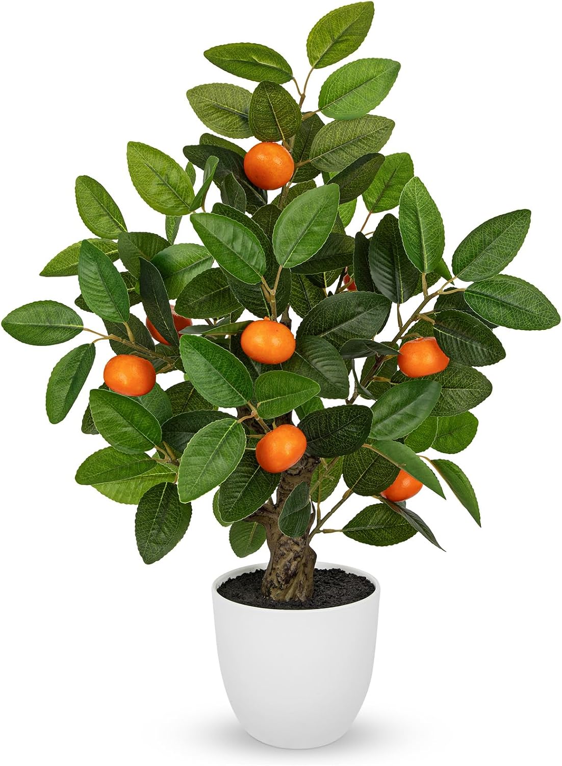 Artificial Potted Plants 16.1 inches Fake Orange Tree Artificial Citrus Fruit Plant with White Pot Faux Plants Indoor for Home,Office, Living Room Table, Desk