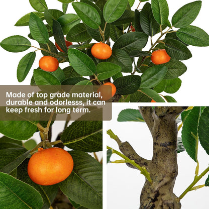 Artificial Potted Plants 16.1 inches Fake Orange Tree Artificial Citrus Fruit Plant with White Pot Faux Plants Indoor for Home,Office, Living Room Table, Desk
