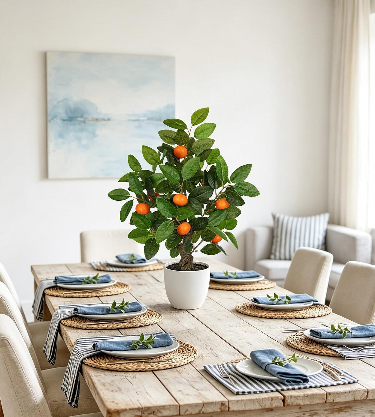 Artificial Potted Plants 16.1 inches Fake Orange Tree Artificial Citrus Fruit Plant with White Pot Faux Plants Indoor for Home,Office, Living Room Table, Desk