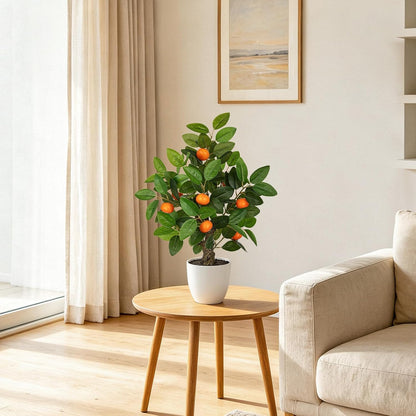 Artificial Potted Plants 16.1 inches Fake Orange Tree Artificial Citrus Fruit Plant with White Pot Faux Plants Indoor for Home,Office, Living Room Table, Desk