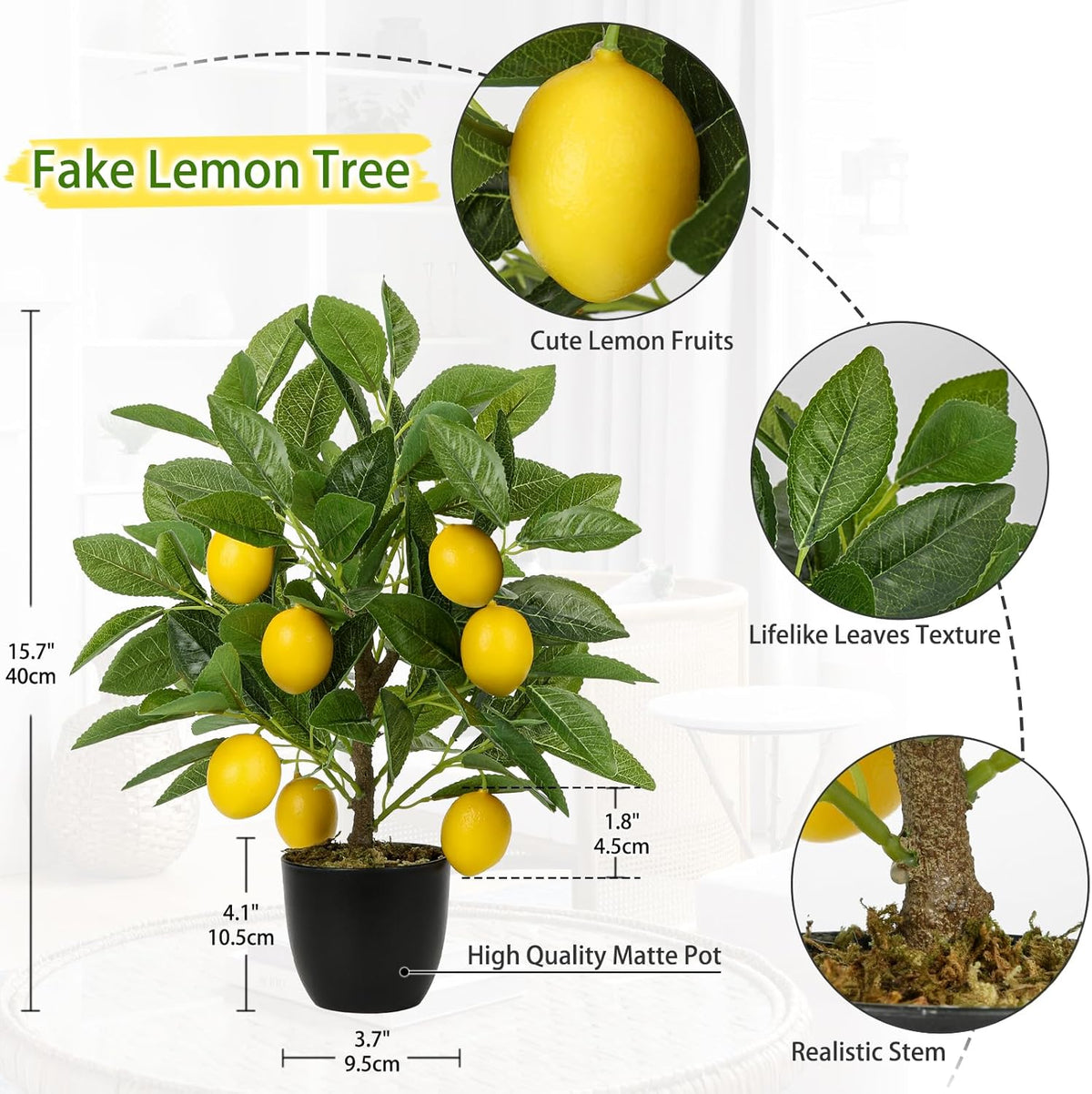 Artificial Potted Plants 16.1 inches Fake Orange Tree Artificial Citrus Fruit Plant with White Pot Faux Plants Indoor for Home,Office, Living Room Table, Desk