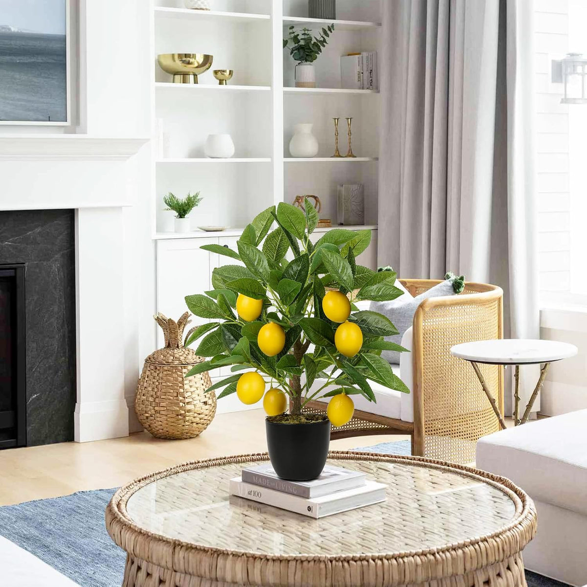 Artificial Potted Plants 16.1 inches Fake Orange Tree Artificial Citrus Fruit Plant with White Pot Faux Plants Indoor for Home,Office, Living Room Table, Desk
