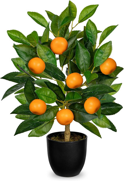 Artificial Potted Plants 16.1 inches Fake Orange Tree Artificial Citrus Fruit Plant with White Pot Faux Plants Indoor for Home,Office, Living Room Table, Desk