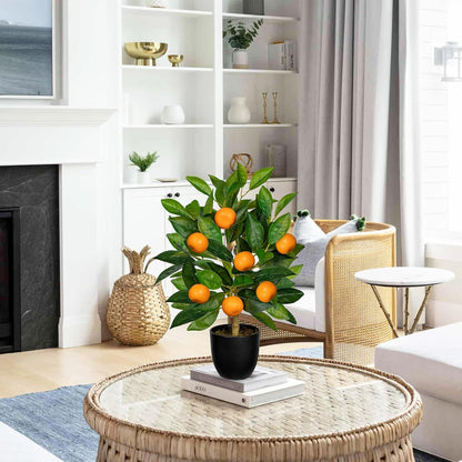 Artificial Potted Plants 16.1 inches Fake Orange Tree Artificial Citrus Fruit Plant with White Pot Faux Plants Indoor for Home,Office, Living Room Table, Desk