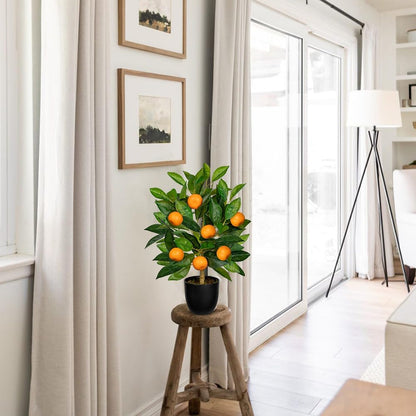 Artificial Potted Plants 16.1 inches Fake Orange Tree Artificial Citrus Fruit Plant with White Pot Faux Plants Indoor for Home,Office, Living Room Table, Desk