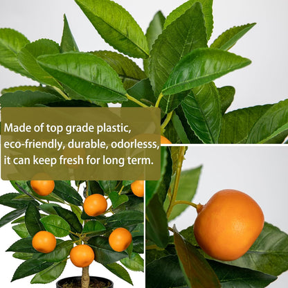 Artificial Potted Plants 16.1 inches Fake Orange Tree Artificial Citrus Fruit Plant with White Pot Faux Plants Indoor for Home,Office, Living Room Table, Desk