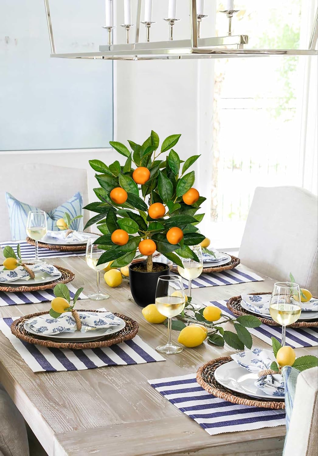 Artificial Potted Plants 16.1 inches Fake Orange Tree Artificial Citrus Fruit Plant with White Pot Faux Plants Indoor for Home,Office, Living Room Table, Desk