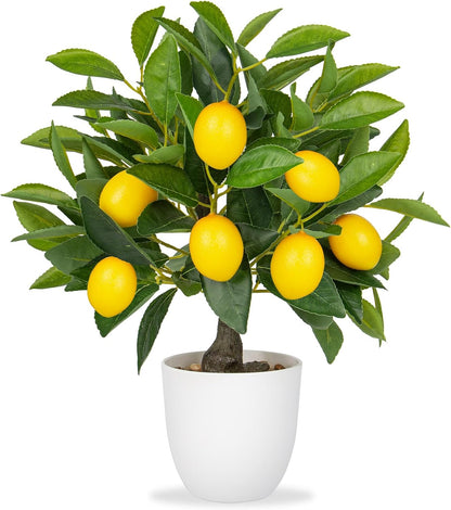 Artificial Potted Plants 16.1 inches Fake Orange Tree Artificial Citrus Fruit Plant with White Pot Faux Plants Indoor for Home,Office, Living Room Table, Desk